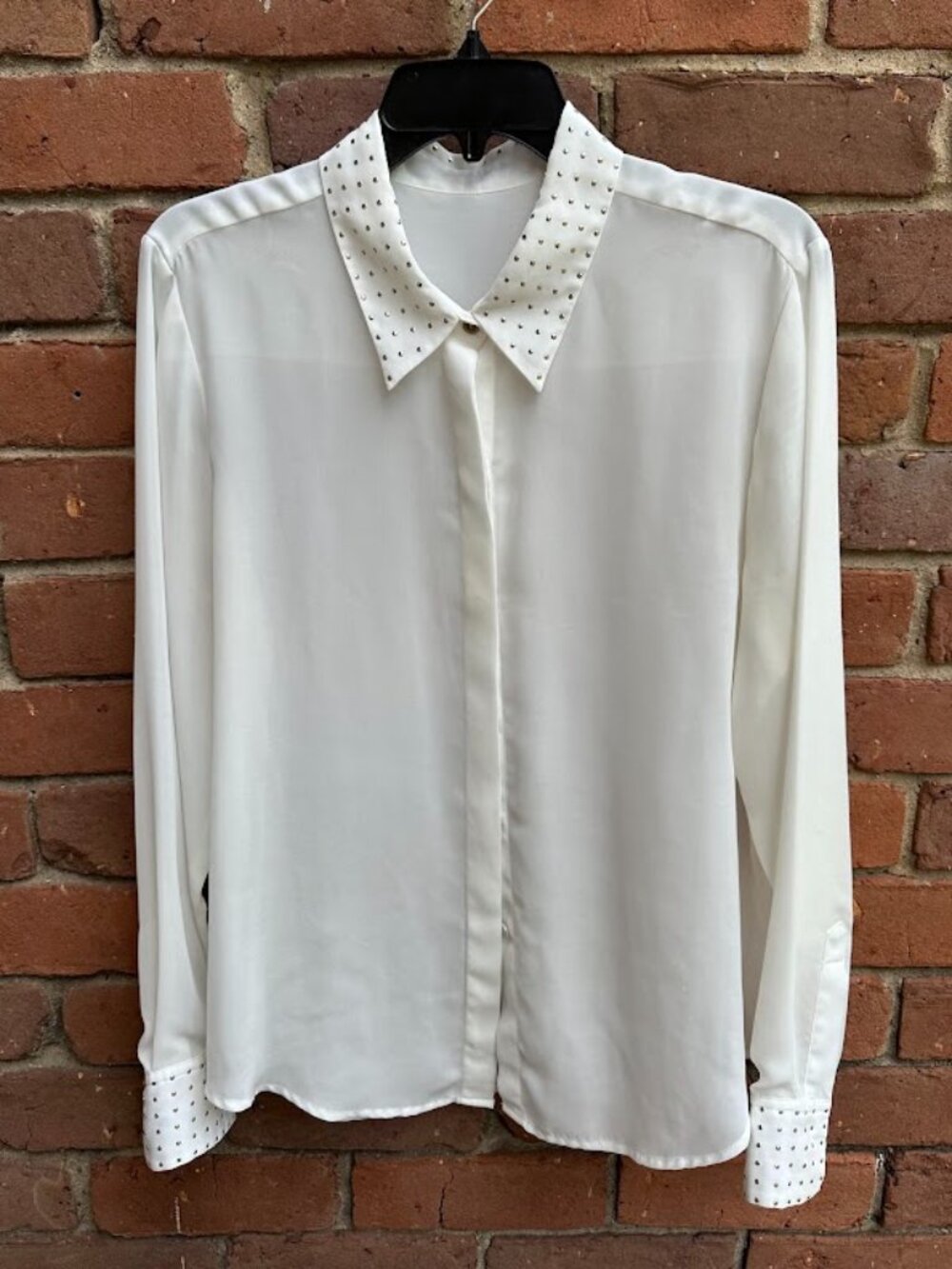 Vince Camuto White Button Front Blouse with Studs Size L